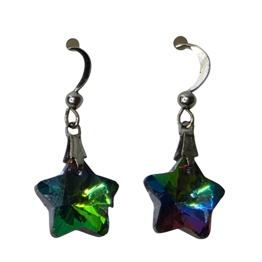 Vintage Earrings Rainbow Glass Nickel Free Hook 1 Inch Dangle Drop